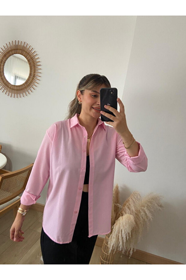 Kadın Oversize Basic Uzun Gömlek - 1