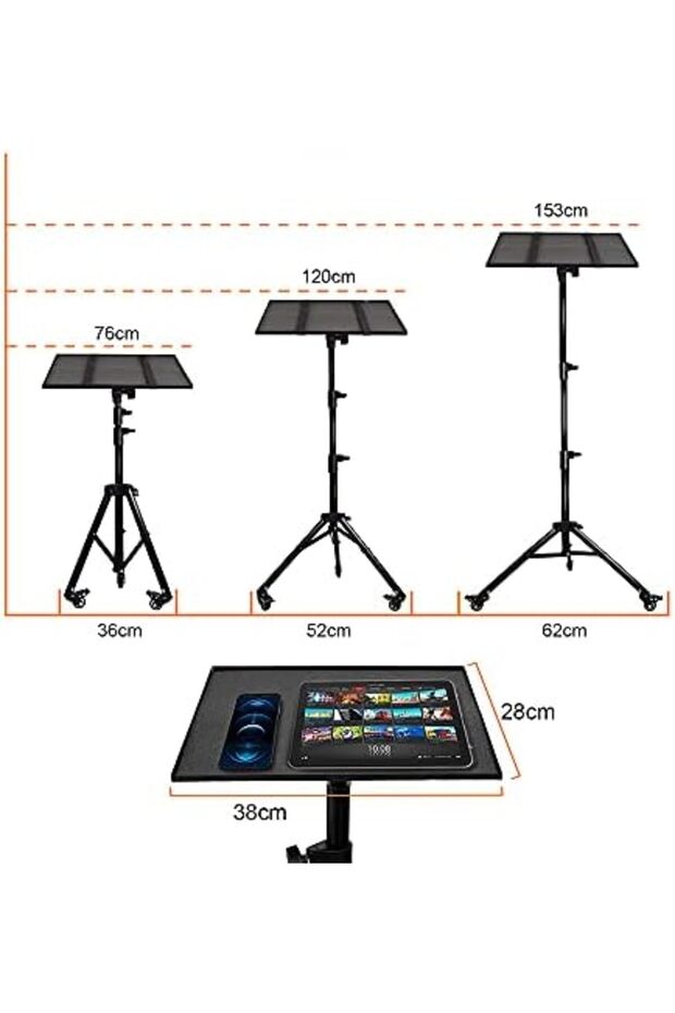 Projector Tripod Stand with Wheels, Adjustable Height up to 61” Tiltable 180 Degrees - 3