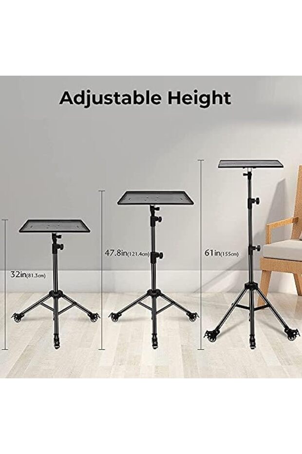 Projector Tripod Stand with Wheels, Adjustable Height up to 61” Tiltable 180 Degrees - 4