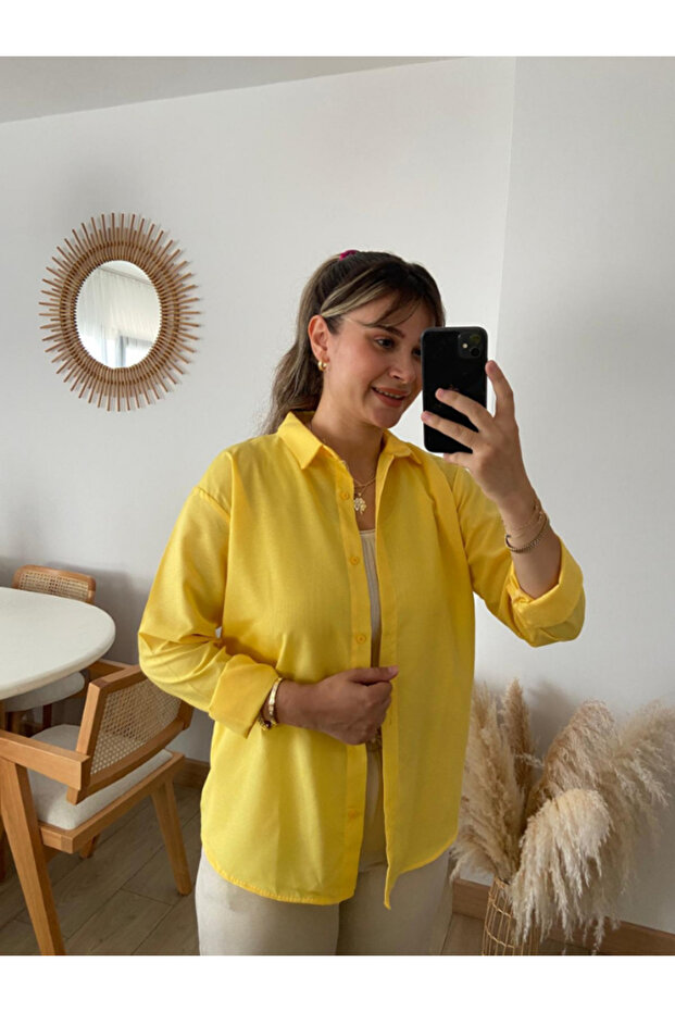 Kadın Oversize Basic Uzun Gömlek - 3