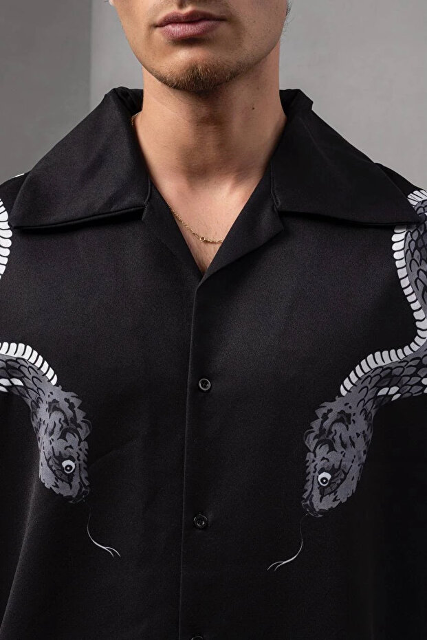 Yılanlı Oversize Gömlek ve Şort Takım - 3