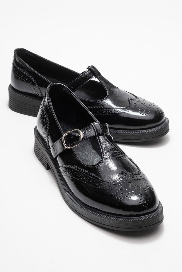 Janney Black Patent Leather Genuine Leather Strappy Women's Loafer Shoes