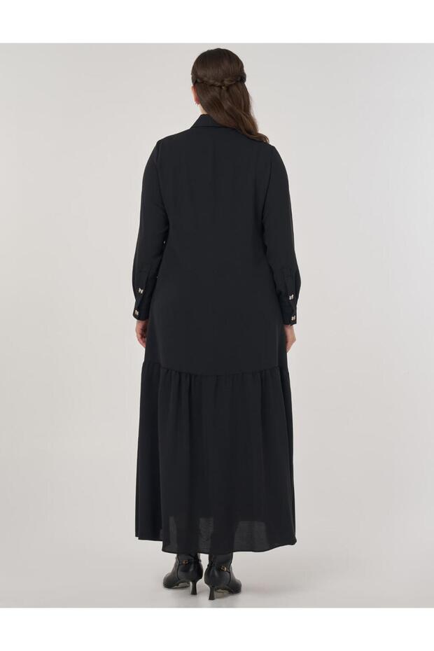Katlı Gömlek Elbise Siyah - 4