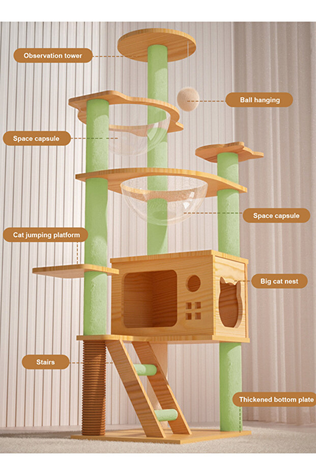 Cat Tree Cat Climbing Frame with Space Capsule Scratching Post Cat House Cat Toys - 4