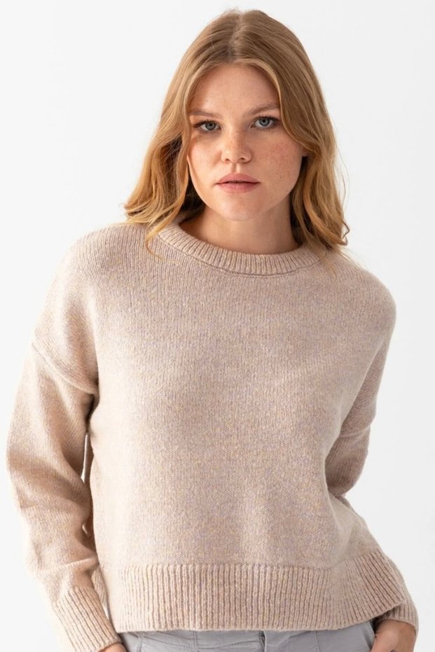 Basic Oversize Crew Neck Soft Textured Knitwear Sweater Aw25Kz0017