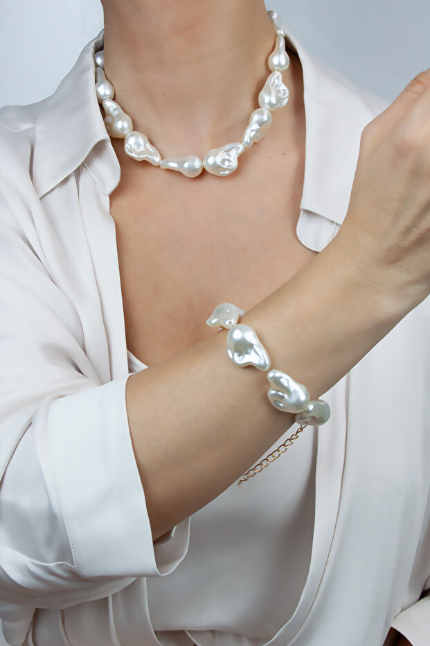Baroque Pearl Necklace Bracelet Set