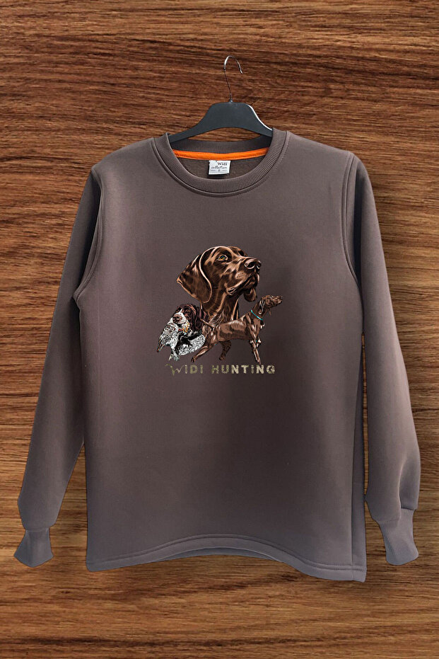 Hunting Hunter Kurzhaar Hunting Dog and Grouse Printed Regular Fit 100% Cotton Crew Neck Sweatshirt