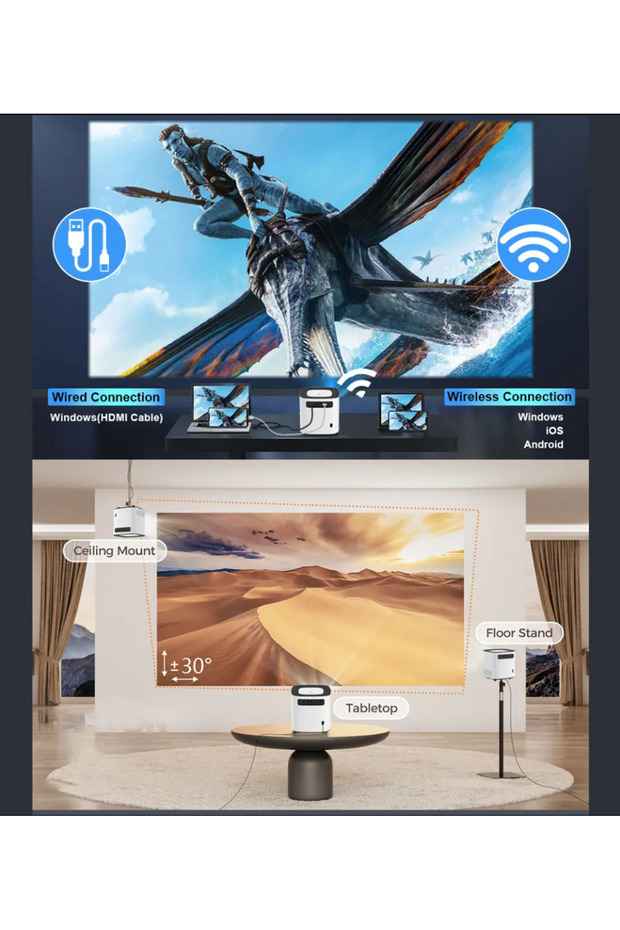 Aokang AK-26 Smart LED Portable Video Projector, 350 ANSI Lumens, Android 9.0, WiFi, Bluetooth 5.0 - 5