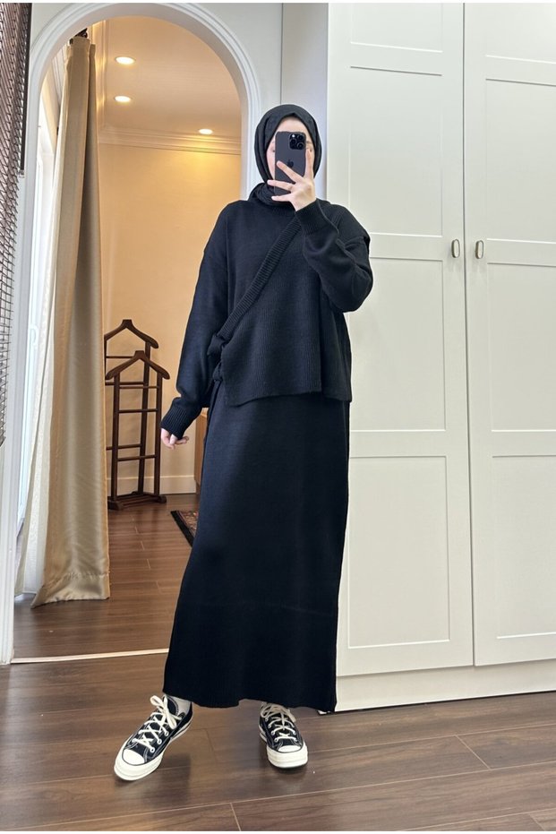 Knitwear Dress with Side Ties Vest Standard Size (between 36/44) Black