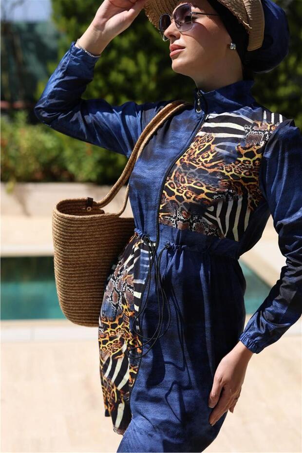 Safira pattern sports lycra design hijab double swimsuit set