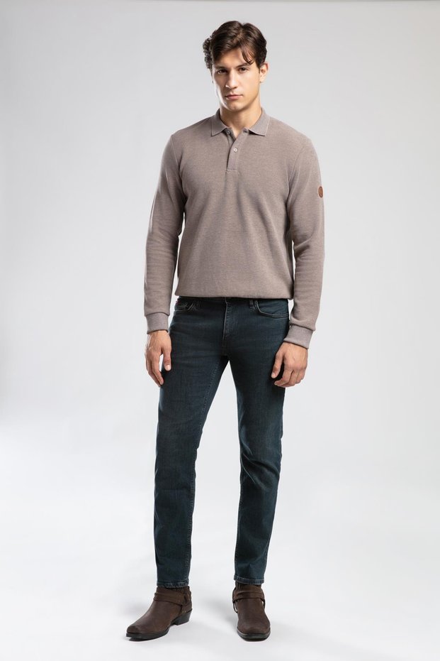 Newblend men's polo collar sweatshirt dark beige