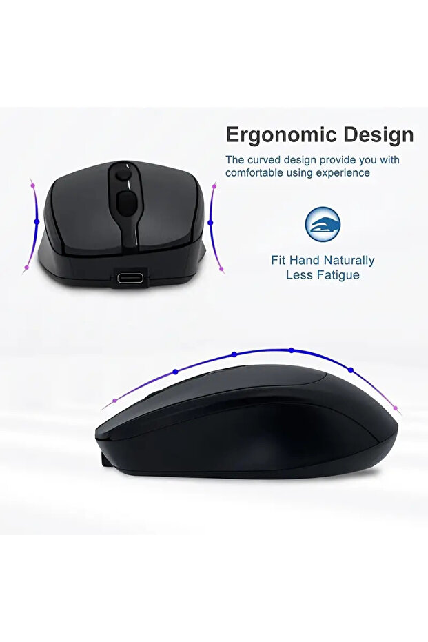 1200 DPI Şarjlı Bluetooth Kablosuz Mouse | Type-C Girişli, Sessiz, Siyah Wireless - 2