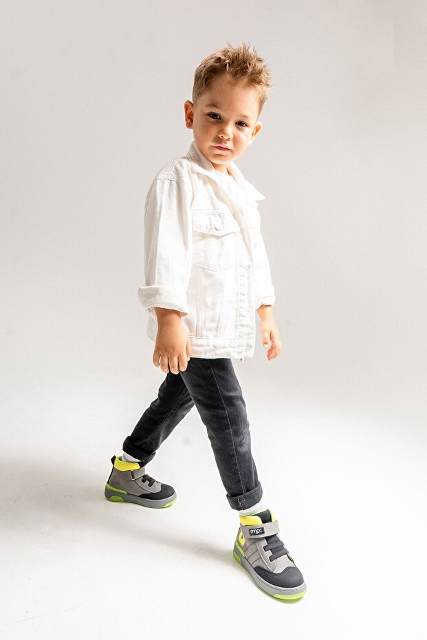 Erkek Çocuk Gri Hakiki Deri Anatomik Günlük Bot - 1