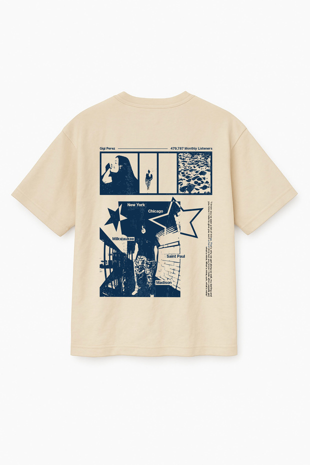 Oversize White Unisex Gigi Perez Printed T-Shirt