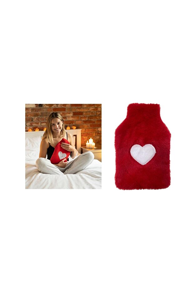 Warm Water Bag with Plush Heart, Red Warm Compress 27X17X2Cm 1 Liter