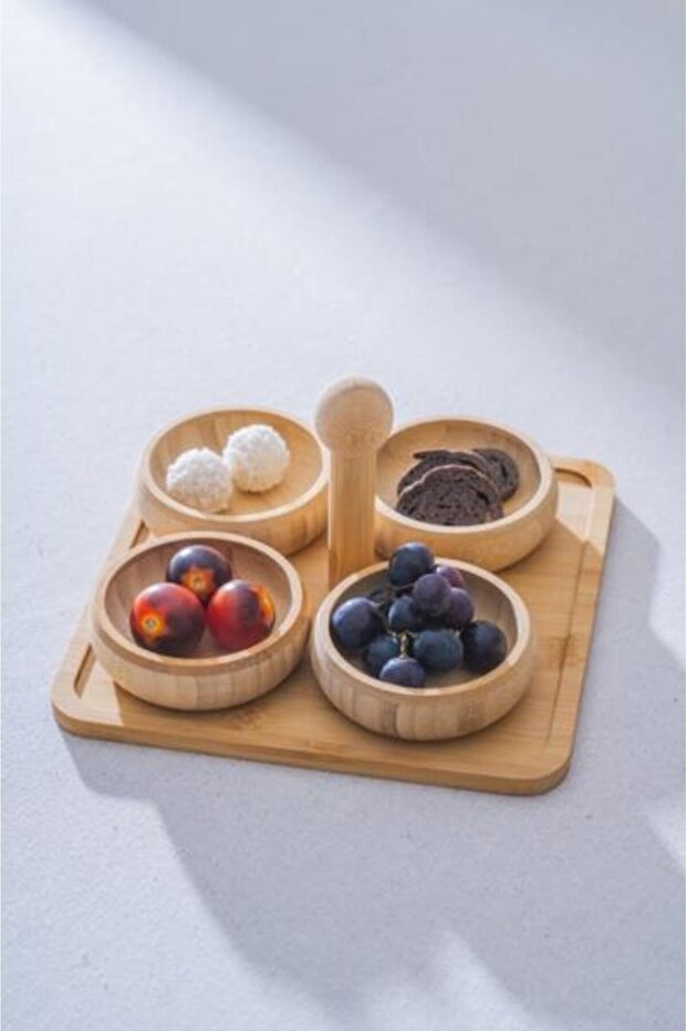 BAMBU TEPSİLİ 4'LÜ KASE/ÇEREZLİK - 1