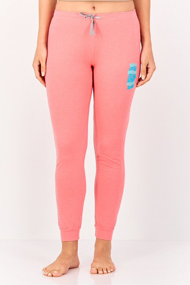 Women Graphic Print Drawstring Pyjama Pants, Coral