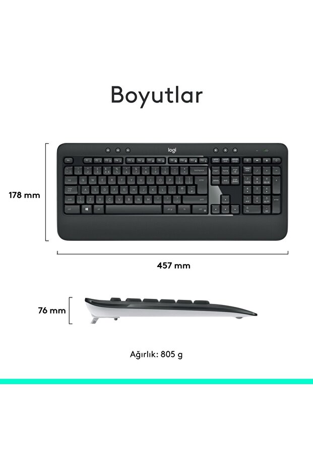 MK540 ADVANCED Kablosuz Türkçe Klavye Mouse Seti - Siyah - 6