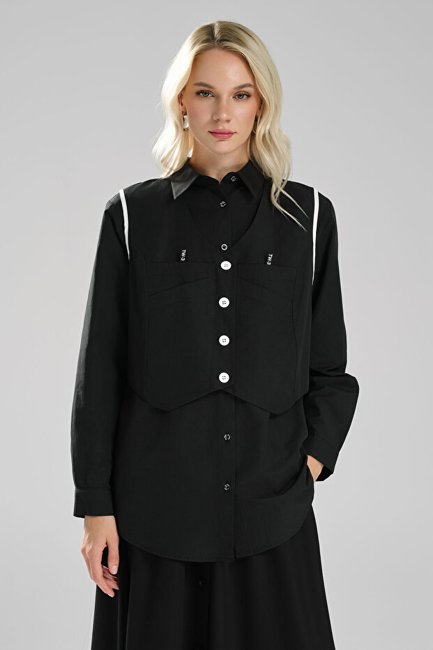 Women's Double Piece Design Shirt with Detachable Vest Detail