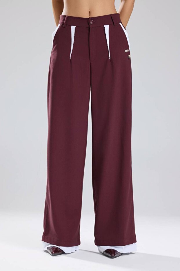 Women's Brooch Detailed Dirty Stitching Design Trousers