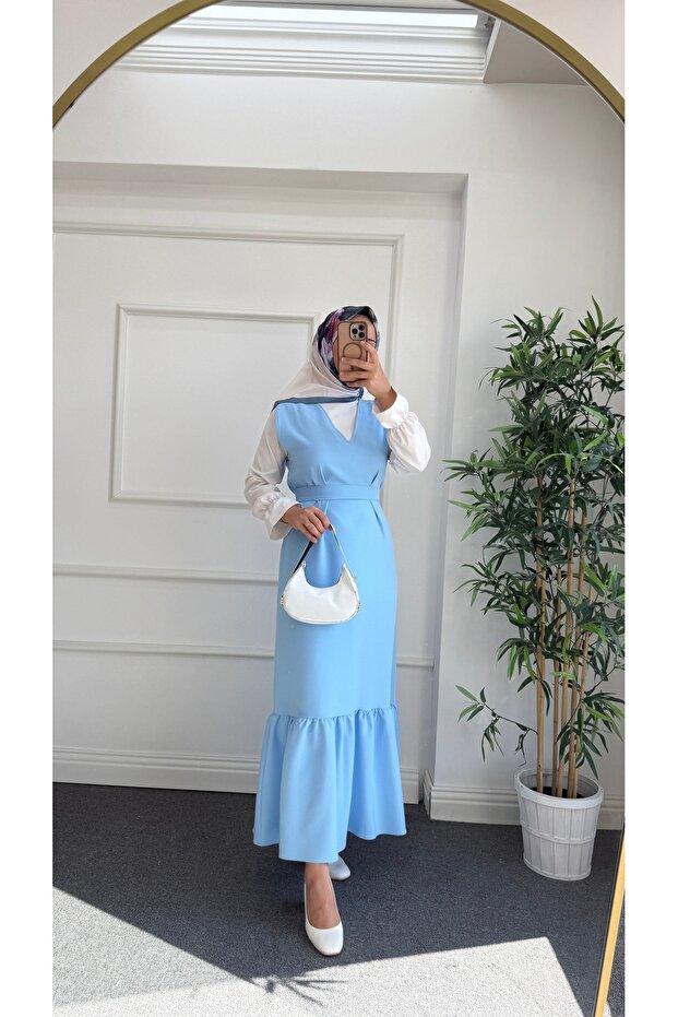 Bebe Mavisi Krep Tesettür fFırfırlı Jile - 2
