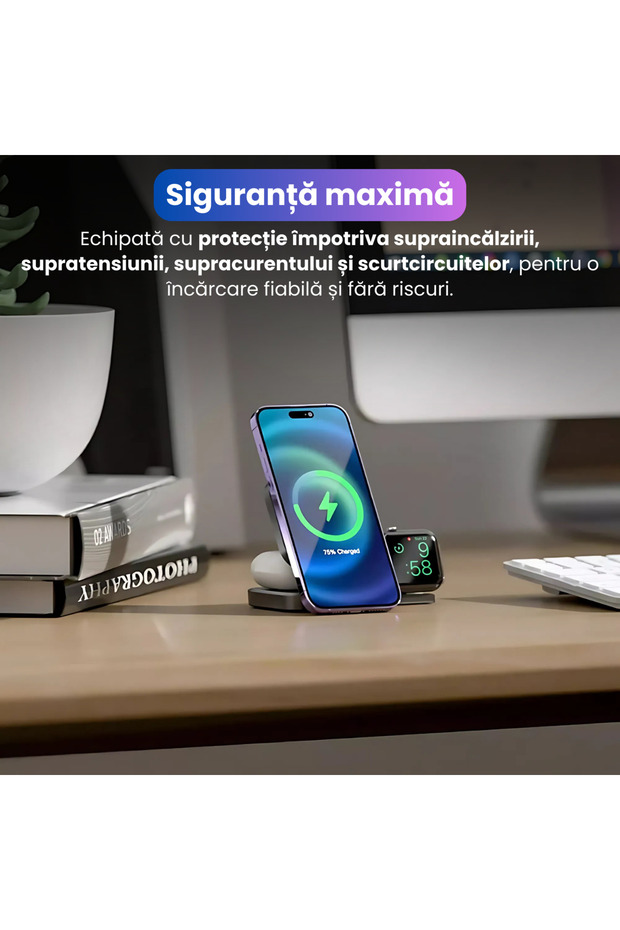 3 in 1 wireless charger, foldable, MagSafe, adjustable, compatible with iPhone, Watch, AirPods, black - 6