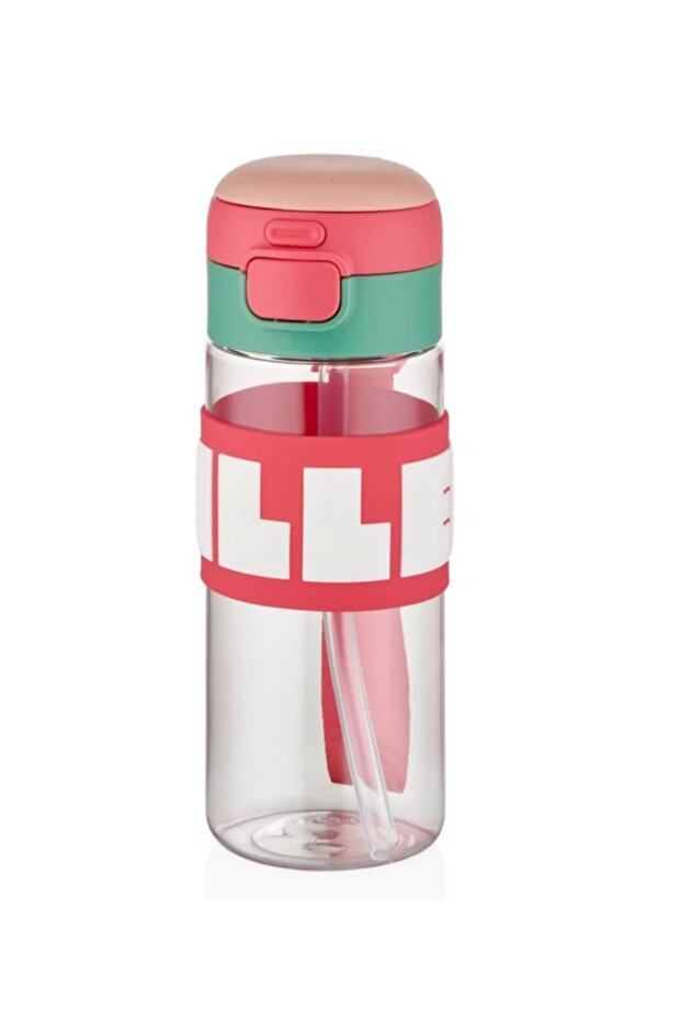 Diller 600 ml Silicone Straw Tritan Water Bottle Double Drink D2417 Pink Green