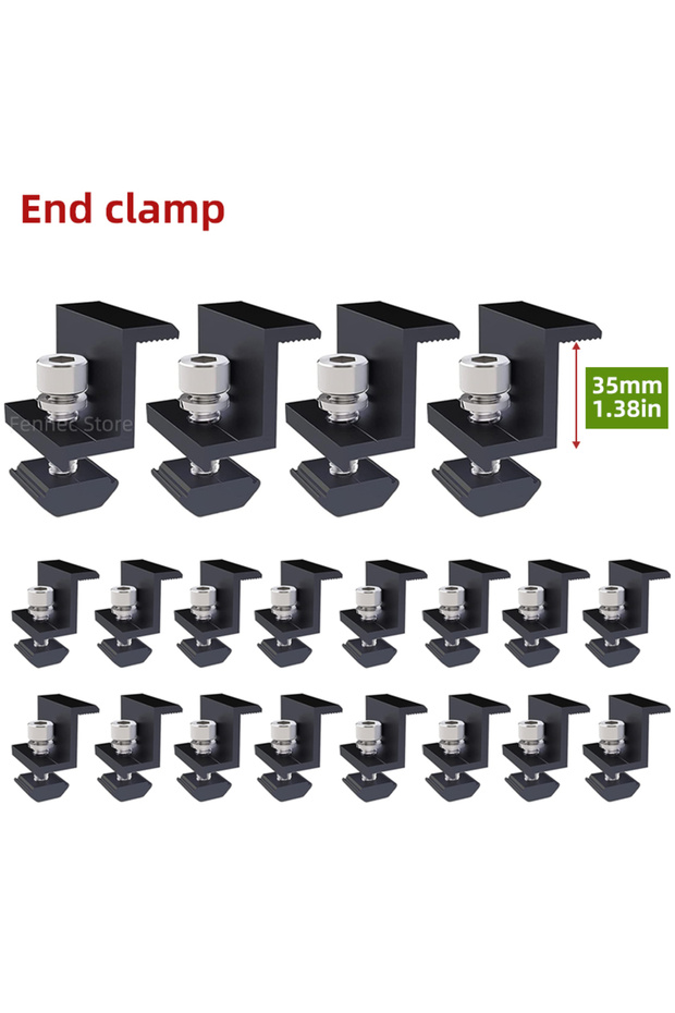 مشبك تثبيت للألواح الشمسية قابل للتعديل من النوع A-20PCS-35MM، مشبك طرفي ووسطي للألواح الكهروضوئية
