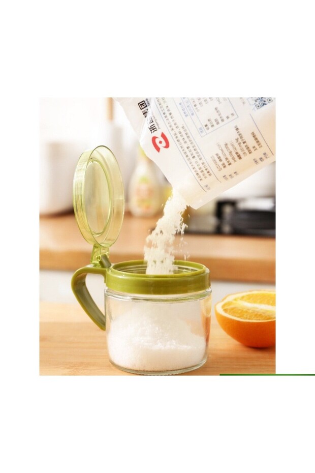 Condiment Container Flippy, Glass, 180 ml, with Handle and Spoon, Transparent Lid, Green - 5