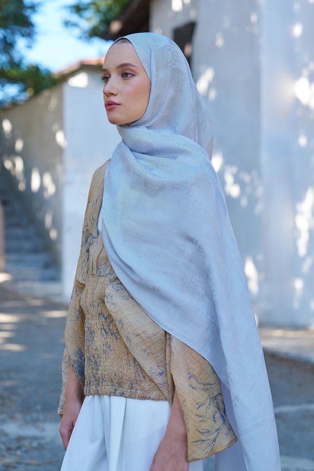 Ice Blue Ed Scarf Welness Monogram Pattern Shawl