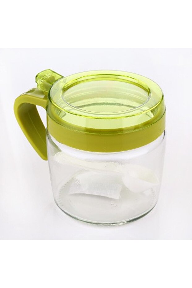Condiment Container Flippy, Glass, 180 ml, with Handle and Spoon, Transparent Lid, Green - 6