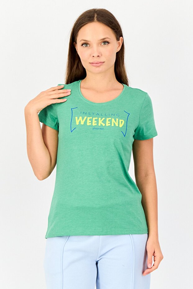 Women Graphic Print Short Sleeve Pyjama Top, Green