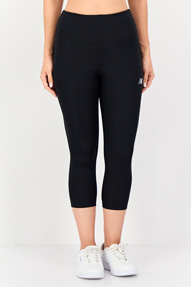 Women Fitted Fit Brand Logo Training Capri Tights, Black