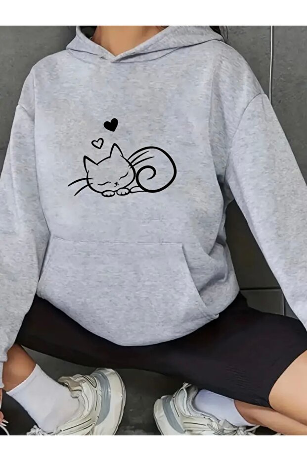 Uyuyan Cat Printed Oversized Unisex Women/Men Hoodie Sweatshirt