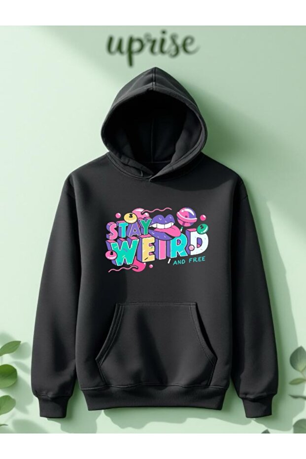 Stay Weird Printed Cotton 3 Thread Oversize Sweatshirt