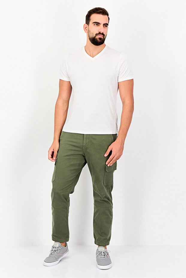 بنطال كارجو سادة بقصّة عادية للرجال، زيتوني - 4