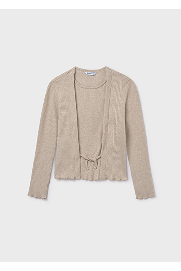 Girl's Tie Front Knitted Knitwear - Beige