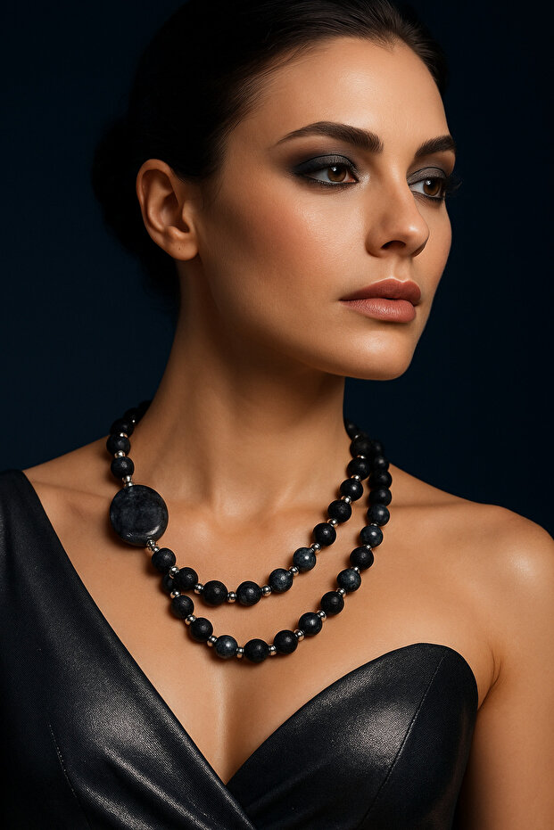 Larvikite Lava Stone 2 Row Stress Relief Necklace
