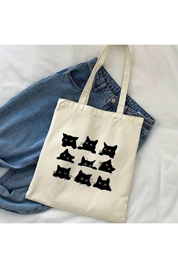 Black Cat Poses Printed Women's Organic Cotton Hambez Bag