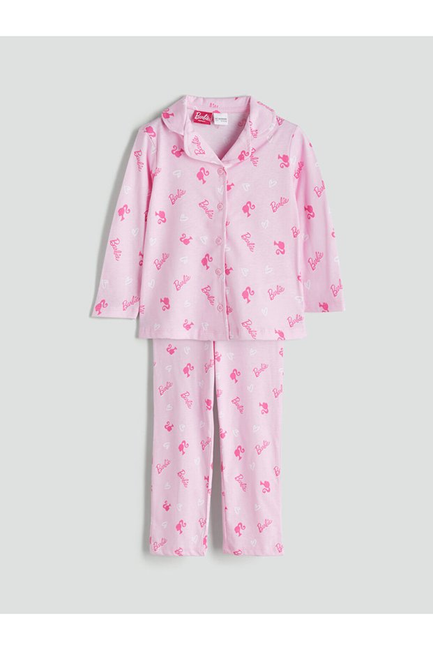 Quality Pieces from Çelebi Store Barbie Printed Shirt Roba Collar Girl's Pajama Set