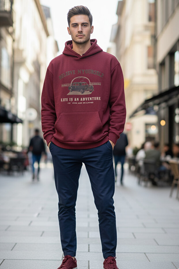Men's Oversize Hooded Sweatshirt Printed Relaxed Fit Casual Sport Style
