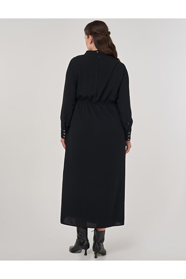 Drapeli Şık Elbise Siyah - 4