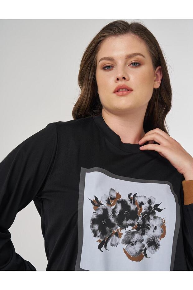 Görsel Baskılı Rayon Sweatshirt Siyah - 6