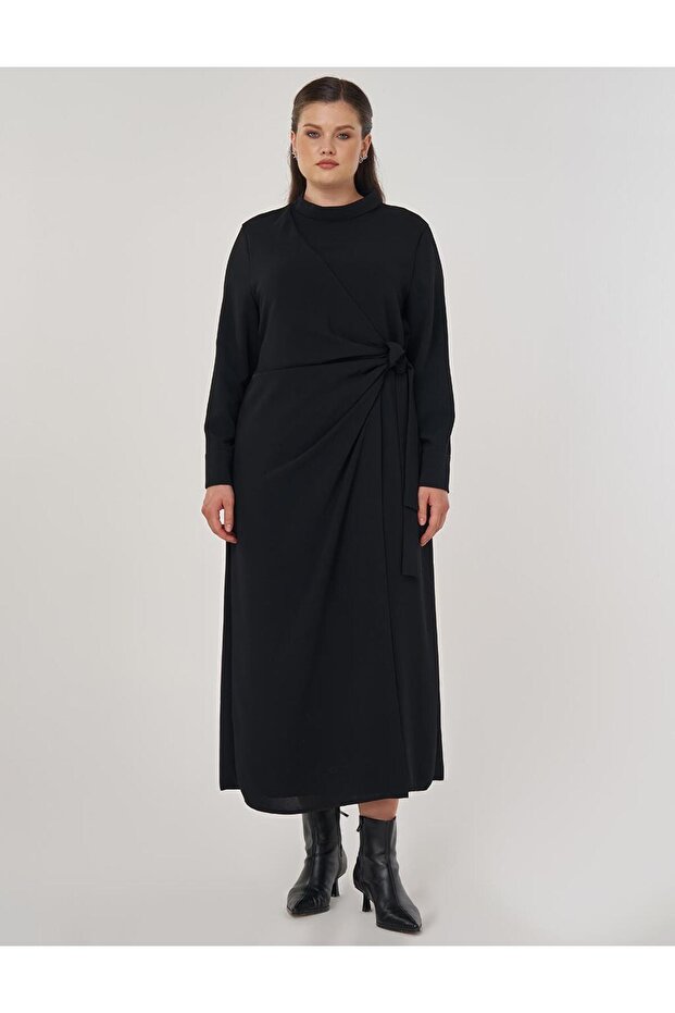 Drapeli Şık Elbise Siyah - 2