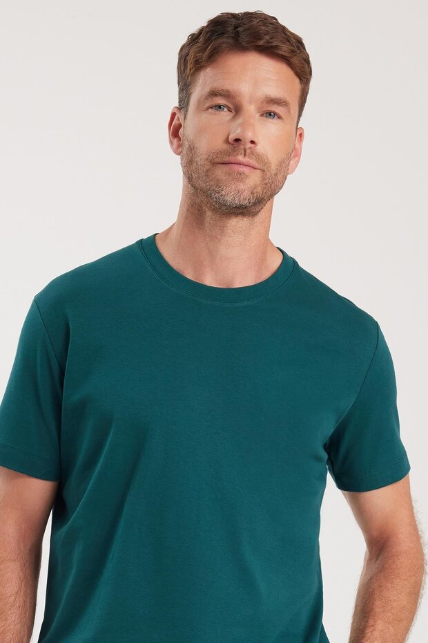 Unisex Relax Fit Relaxed Fit 100% Cotton Soft Textured Lightweight Thick Green Crew Neck T-Shirt