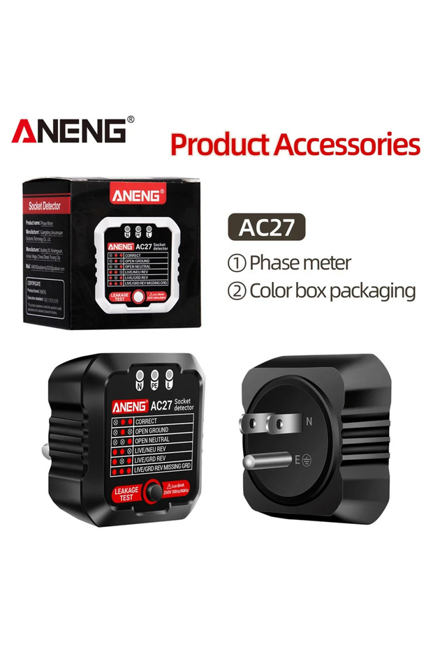 ANENG AC27 US Plug(Black) Socket Tester Voltage Test ANENG AC27 Socket Detector Ground Zero Line Pol