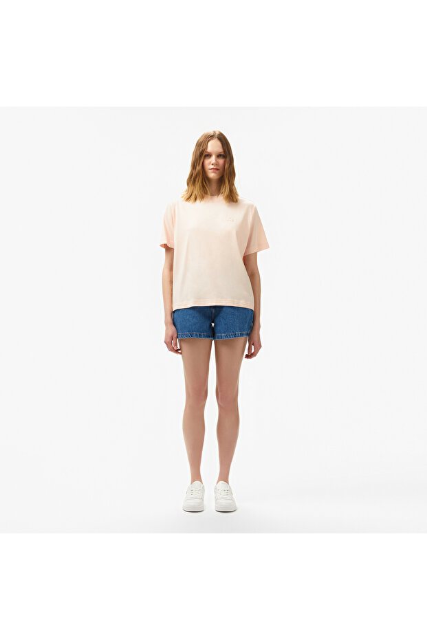 Kadın Loose Fit Bisiklet Yaka Açık Pembe T-Shirt - 4