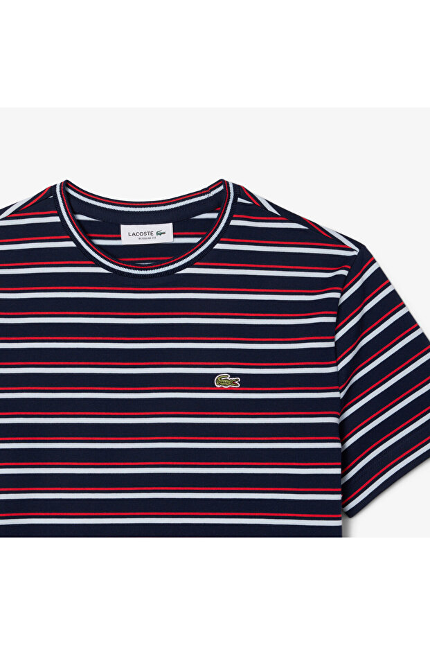 Kadın Regular Fit Bisiklet Yaka Çizgili Lacivert T-Shirt - 5