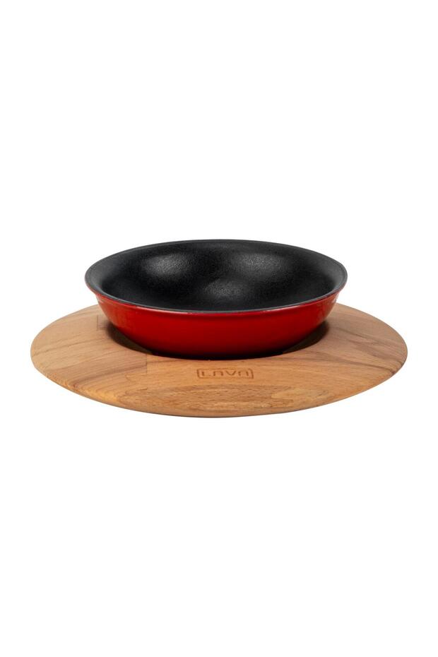 Döküm Yuvarlak Çorba Kasesi ve Kayın Servis Ahşabı. Çap(Ø)14cm. - 1