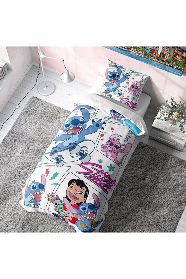 Stitch White Background Duvet Cover Set (Without Sheets) Stitchnev, One Size